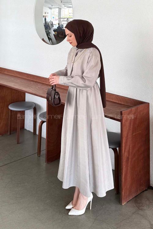 Lamelif Zincir Detaylı Etekli Takım Taş Rengi