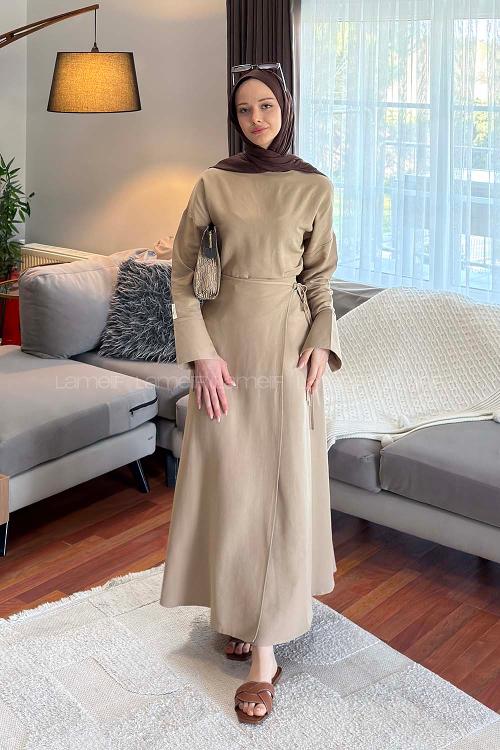 Lamelif Eteği Bağlama Detaylı Takım Bej