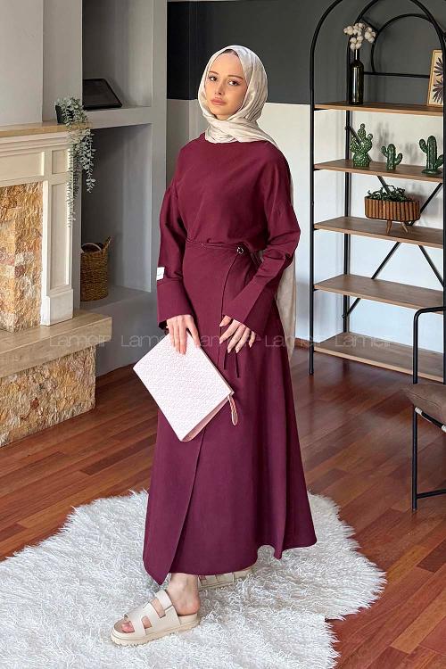 Lamelif Eteği Bağlama Detaylı Takım Mürdüm