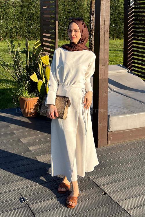 Lamelif Eteği Bağlama Detaylı Takım Taş Rengi