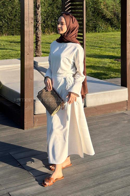 Lamelif Eteği Bağlama Detaylı Takım Taş Rengi