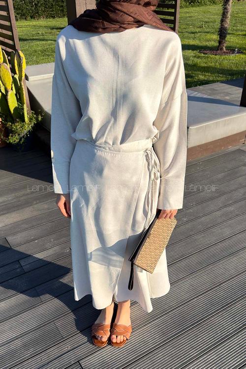 Lamelif Eteği Bağlama Detaylı Takım Taş Rengi