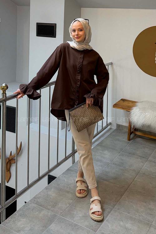 Lamelif Fırfırlı Gömlek Acı Kahve