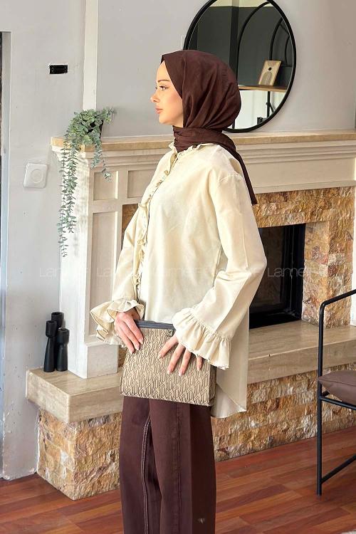 Lamelif Fırfırlı Gömlek Bej