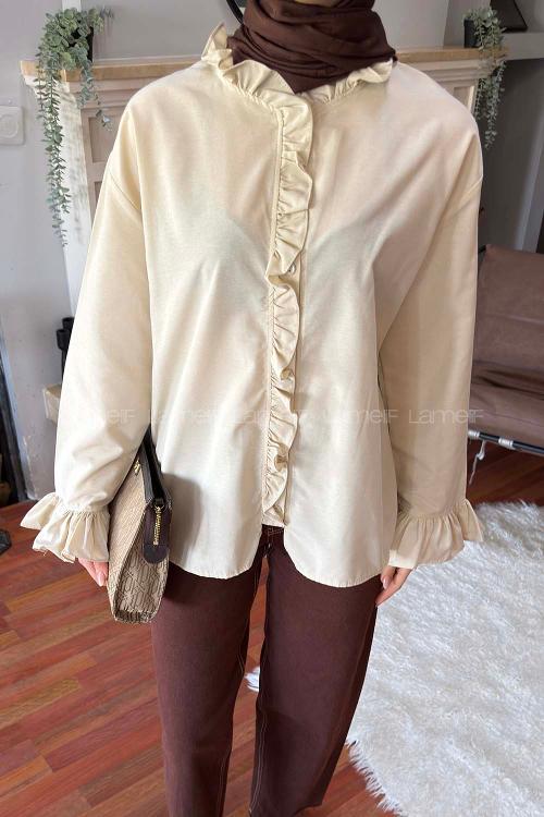 Lamelif Fırfırlı Gömlek Bej