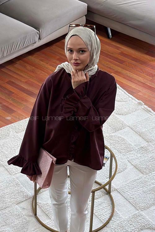 Lamelif Fırfırlı Gömlek Mürdüm