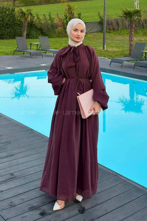 Plum Foulard Neck Unprinted Dresess