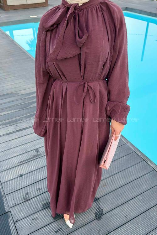 Plum Foulard Neck Unprinted Dresess