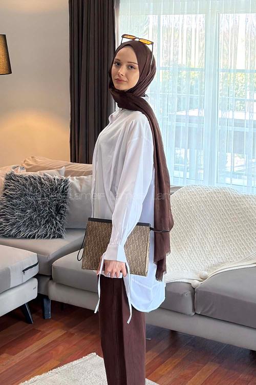 Lamelif Manşeti Biyeli Tunik Beyaz