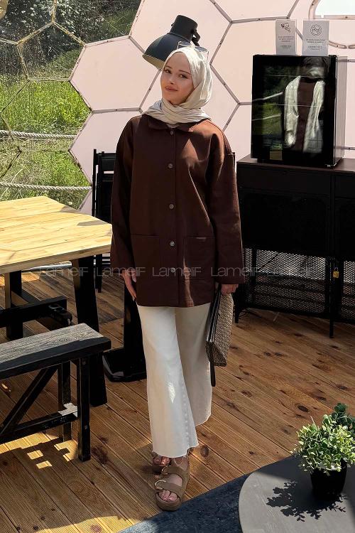 Brown Shirt Collar Long Arm Gabardin Jacket