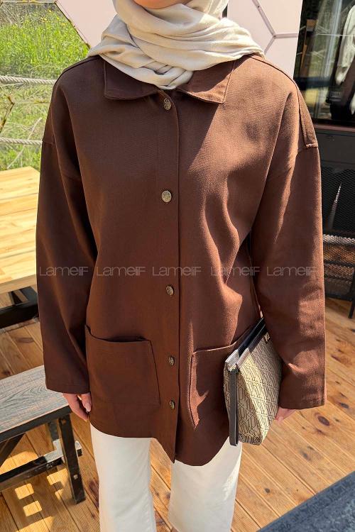 Brown Shirt Collar Long Arm Gabardin Jacket