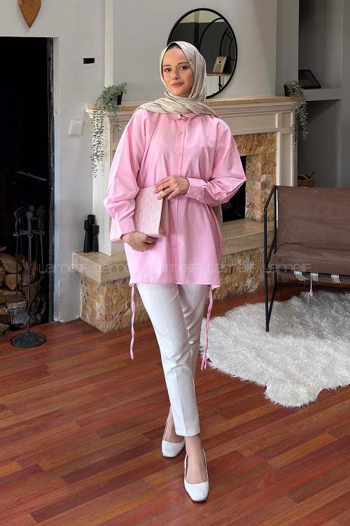 Lamelif Oversize Gömlek Şeker Pembesi