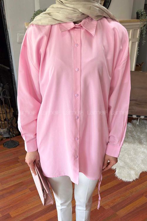 Lamelif Oversize Gömlek Şeker Pembesi