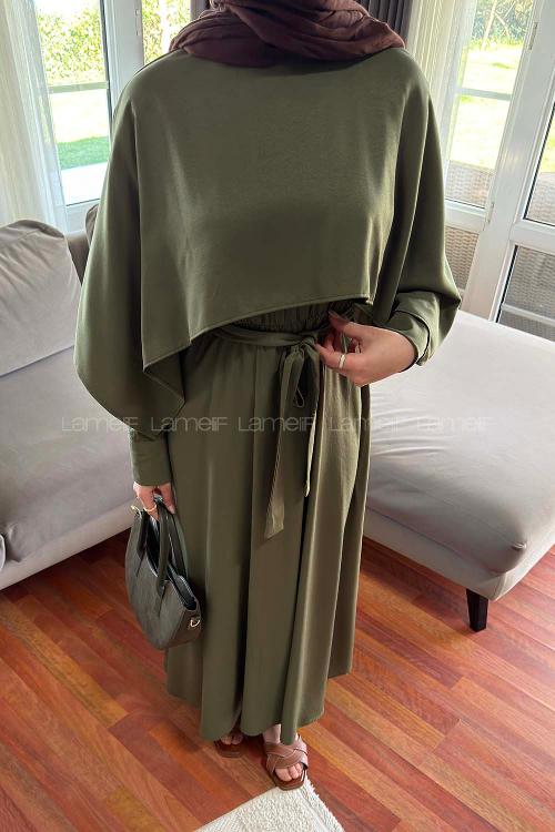 Lamelif Pelerin Detaylı Elbise   Haki