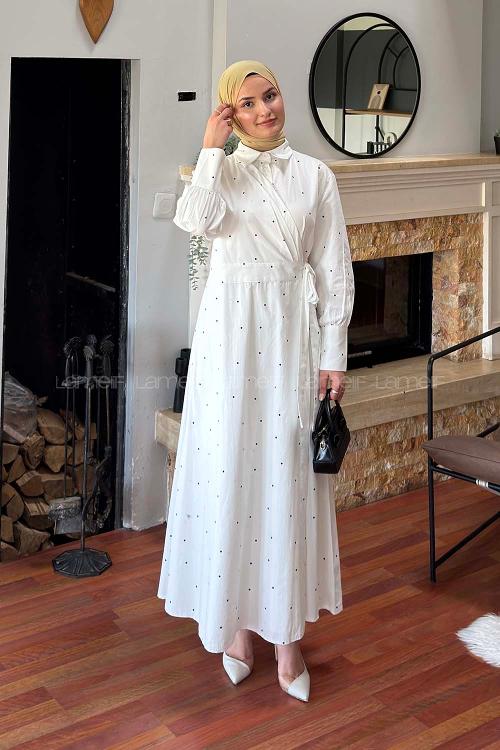 White Shirt Collar Cotton Unprinted Dresess