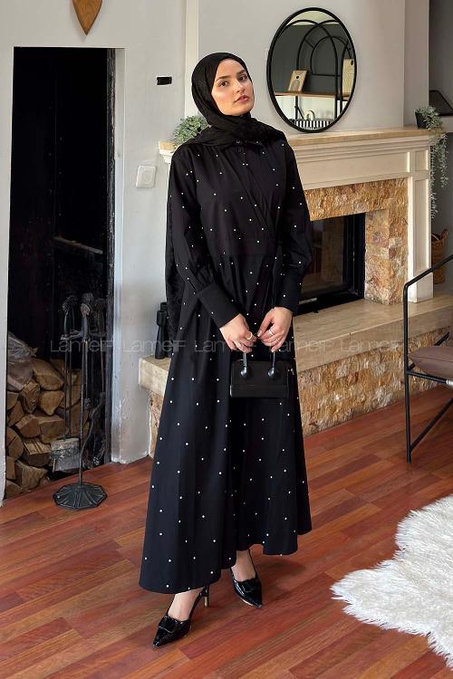 Black Shirt Collar Cotton Unprinted Dresess