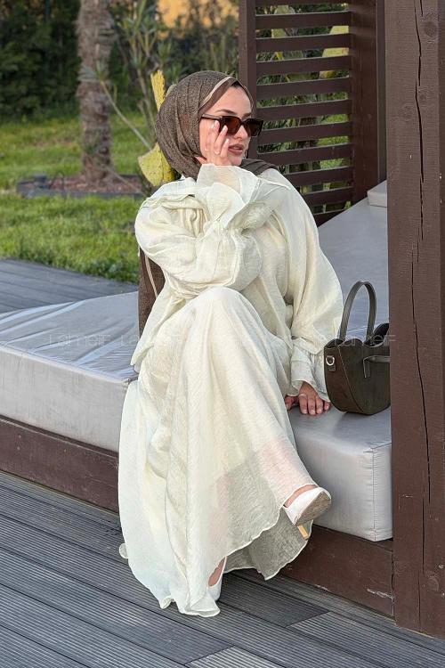 Lamelif Yakası Bağlama Detaylı Etekli Takım Mint Yeşili