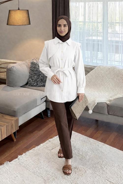 White Shirt Collar Long Arm Cotton Shirt