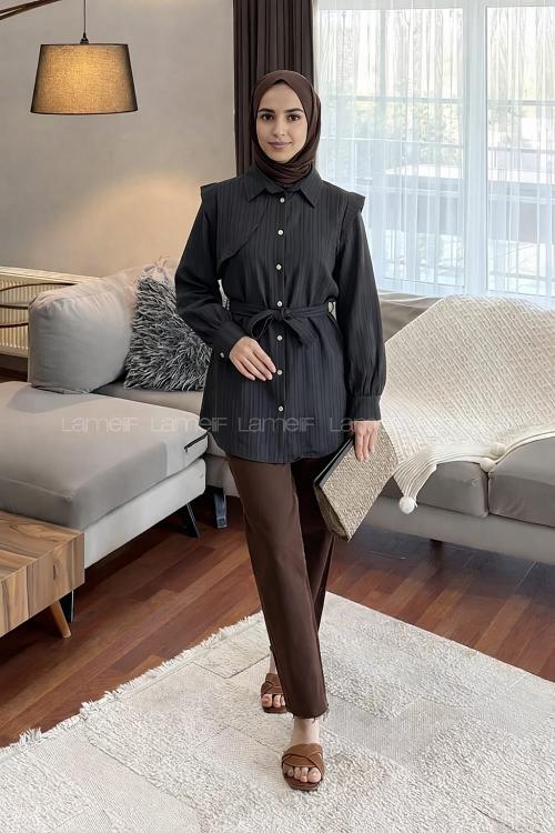 Black Shirt Collar Long Arm Cotton Shirt