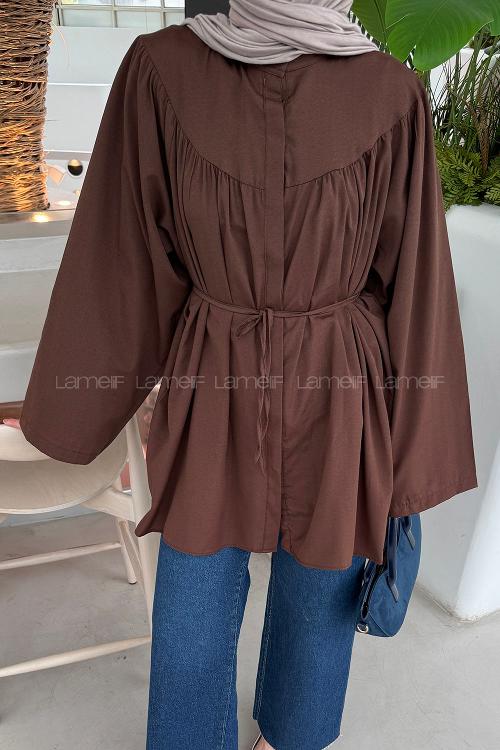 Lamelif Bağlama Detaylı Tesettür Gömlek Acı Kahve