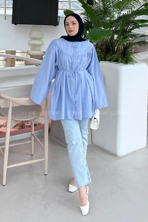Lamelif Bağlama Detaylı Tesettür Gömlek Bebe Mavisi