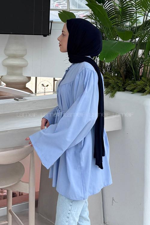 Lamelif Bağlama Detaylı Tesettür Gömlek Bebe Mavisi
