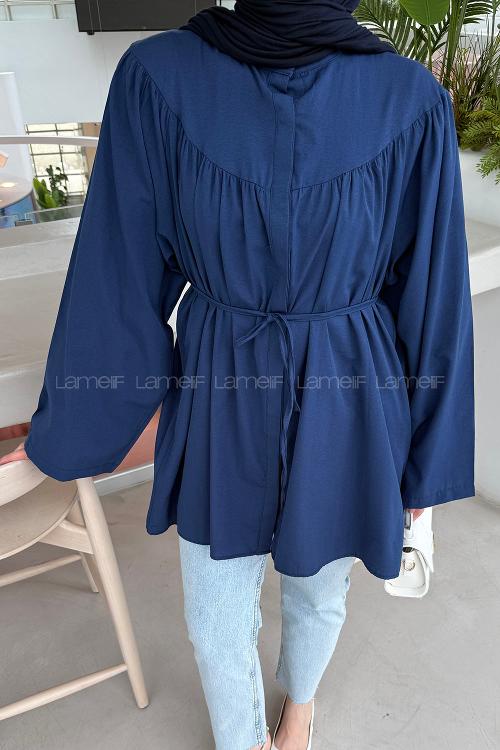 Lamelif Bağlama Detaylı Tesettür Gömlek Lacivert