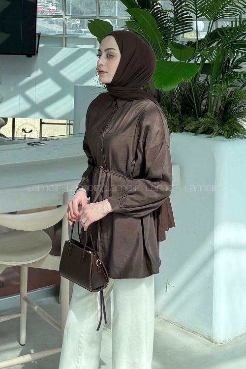 Lamelif Bağlamalı Gömlek Acı Kahve