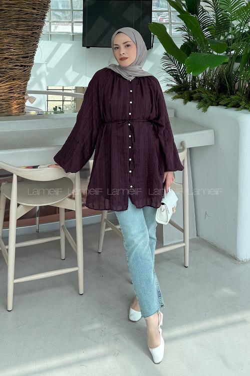 Plum Crew Neck Cotton Unprinted Tunic