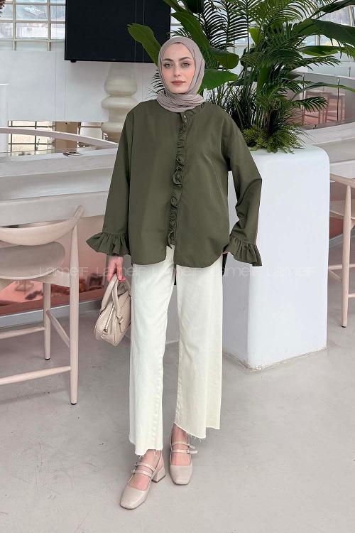 Lamelif Fırfırlı Gömlek Haki