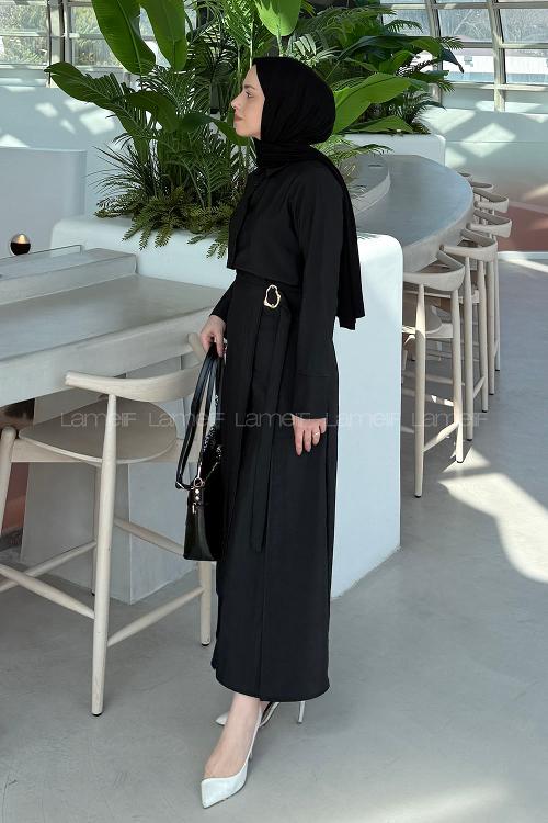 Lamelif Gold Toka Detaylı Etekli Takım Siyah