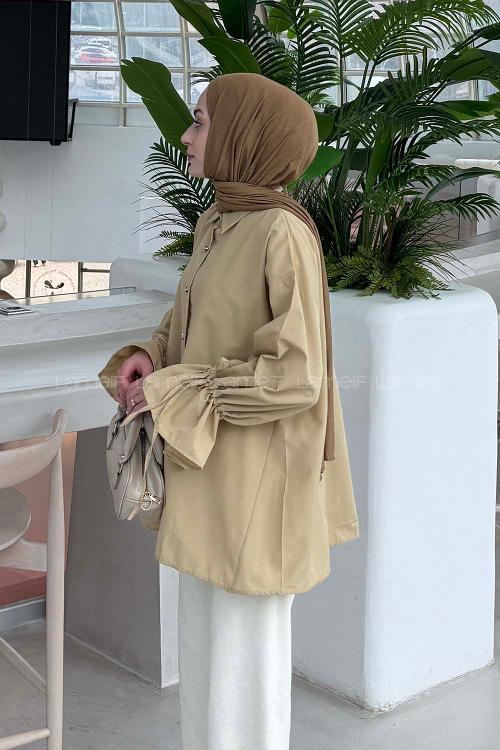 Lamelif Kol Tünel İp Detaylı Gömlek Bej