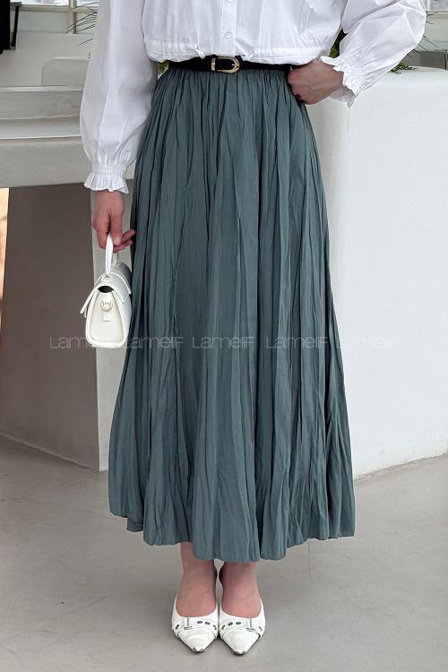 Lamelif Kraşlı Tesettür Etek Çağla Yeşili