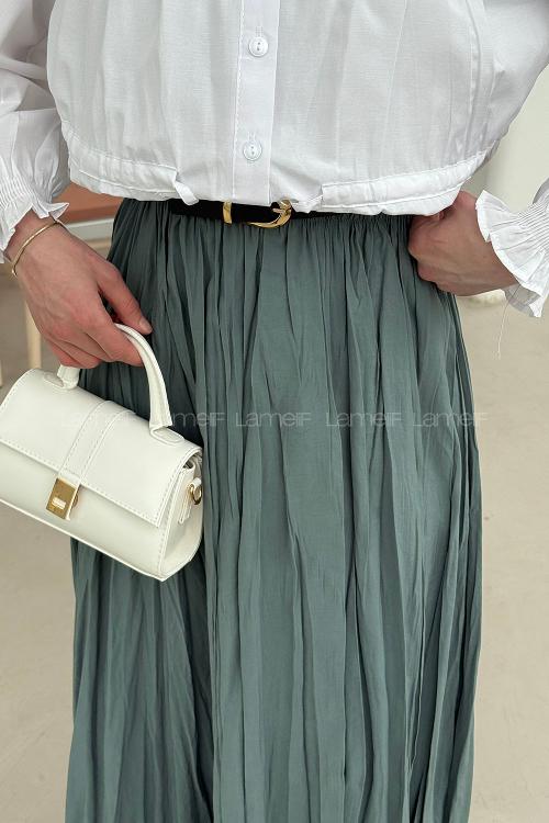 Lamelif Kraşlı Tesettür Etek Çağla Yeşili