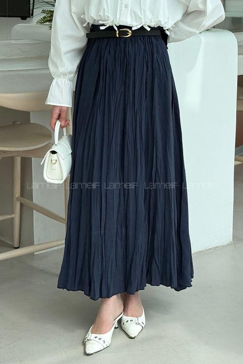 Lamelif Poplin Kraşlı Tesettür Etek Lacivert