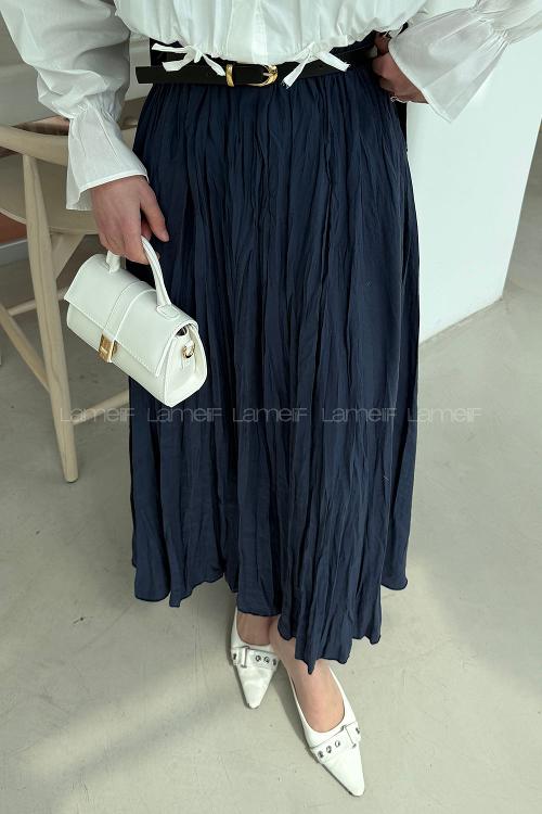 Lamelif Poplin Kraşlı Tesettür Etek Lacivert