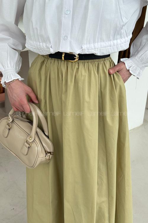 Lamelif Poplin Kumaş Tesettür Etek Çağla Yeşili