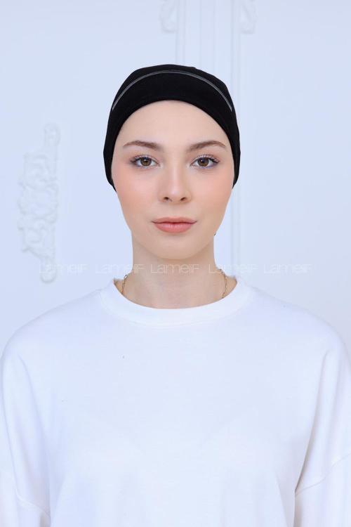 Lamelif Çift Likralı Silikonlu Bone Siyah