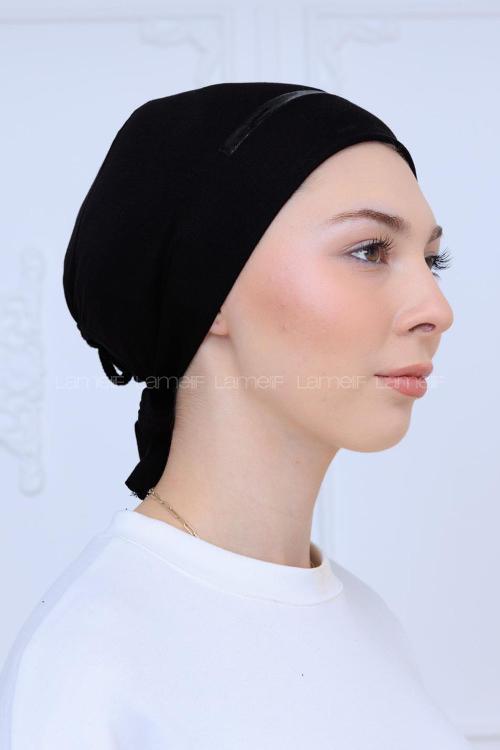 Lamelif Çift Likralı Silikonlu Bone Siyah