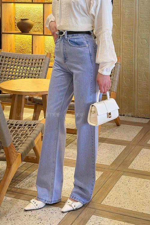 Lamelif Düz Kesim Jean Açık Mavi