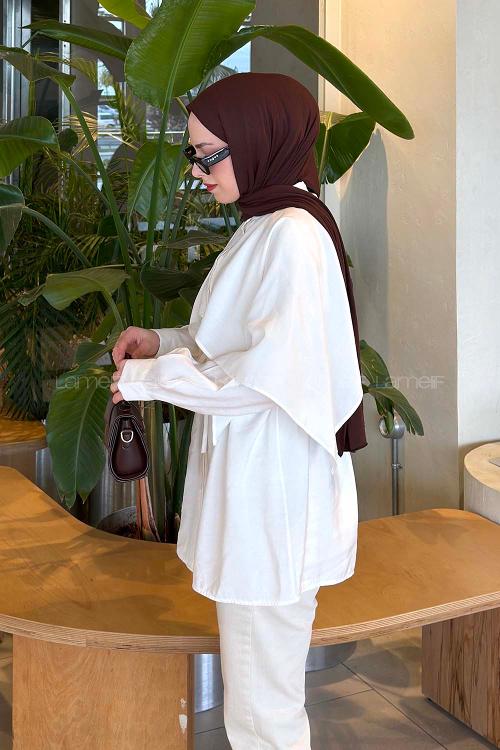 Lamelif Hakim Yaka Pelerinli Gömlek Beyaz