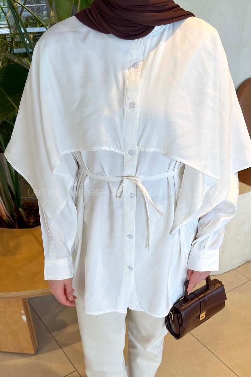 Lamelif Hakim Yaka Pelerinli Gömlek Beyaz