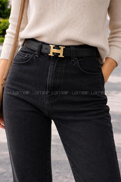 Black Buckle Suni Deri Belt