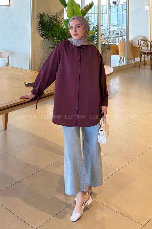 Lamelif Kol Detaylı Gömlek Mürdüm