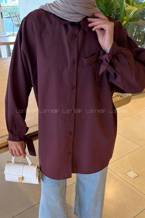 Lamelif Kol Detaylı Gömlek Mürdüm