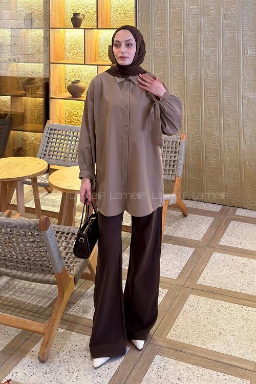 Soft Brown Shirt Collar Long Arm Cotton Shirt