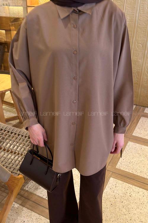 Soft Brown Shirt Collar Long Arm Cotton Shirt
