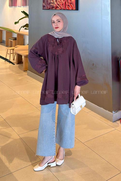 Plum V Neck Modal Unprinted Tunic
