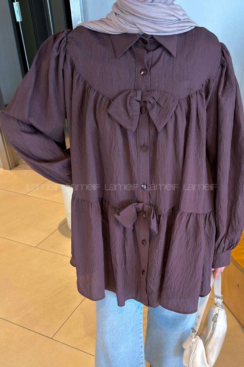 Lamelif Papyon Detaylı Tunik Acı Kahve