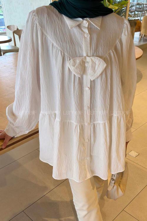 White Shirt Collar Polyester Tunic